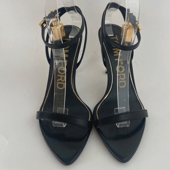 Tom Ford Padlock Naked Pointy Toe Black Leather Sandals Size 37.5 US7.5 - Picture 4 of 15